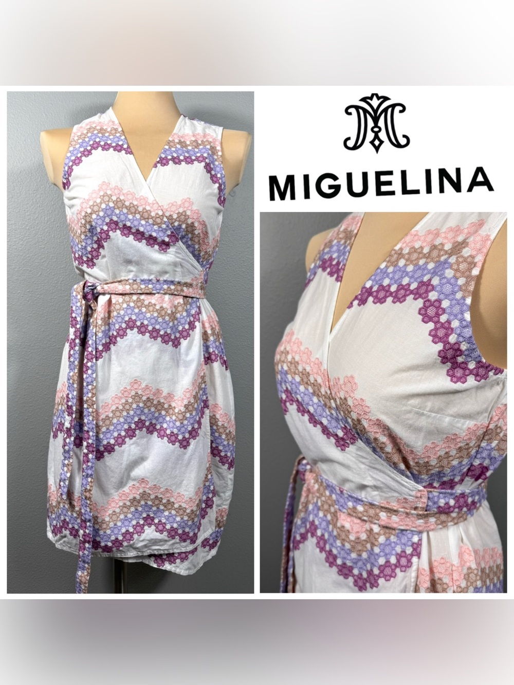 Miguelina ALI Embroidered Wrap Dress